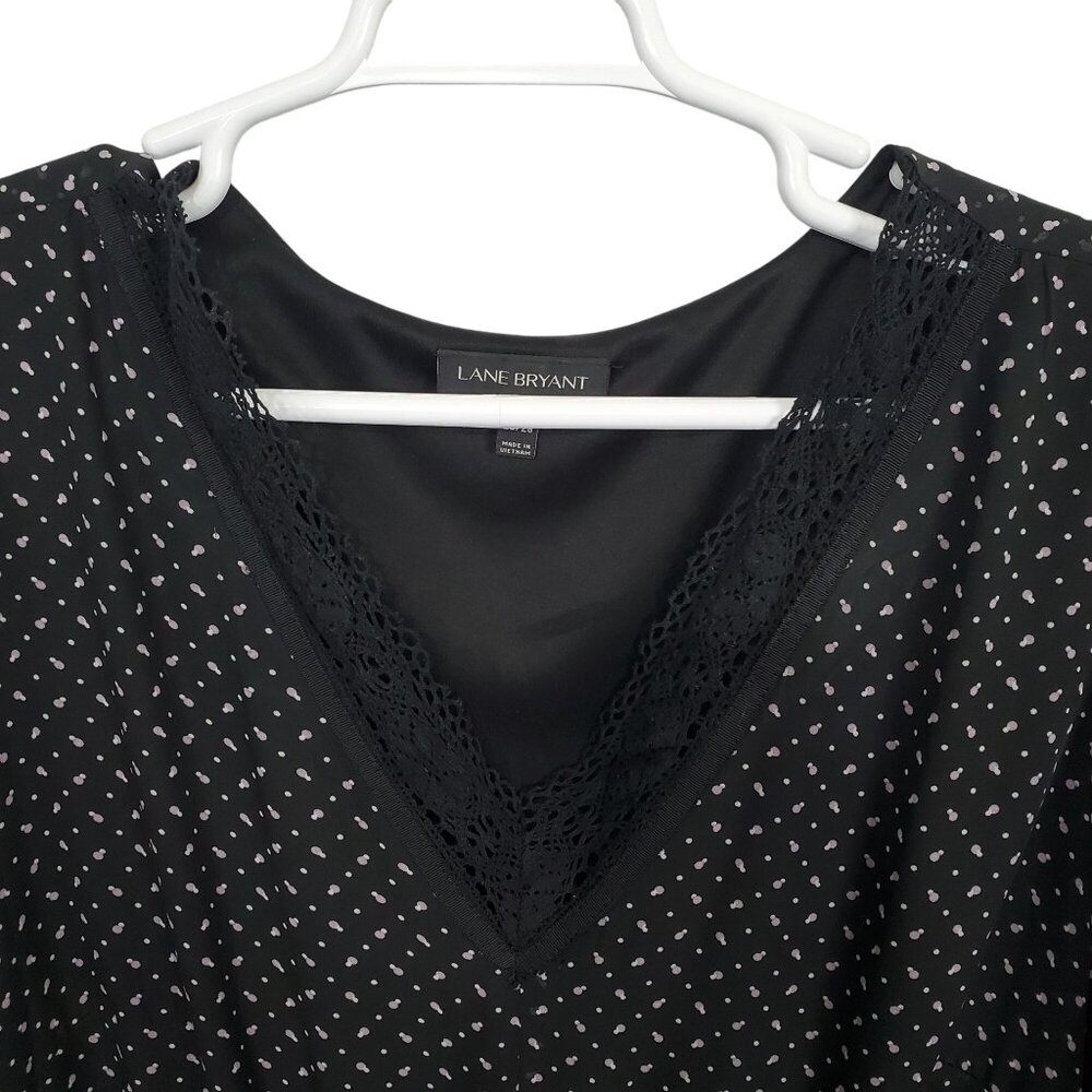 Lane Bryant 26 28 Dress Chiffon Polka Dot Maxi Flutter Sleeve Smocked Waist Lace - Picture 4 of 14